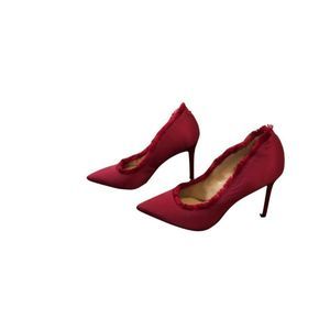 SAM EDELMAN Halan Frayed Fringe Pointed Toe Satin Pump Heels Cranberry - size 8.
